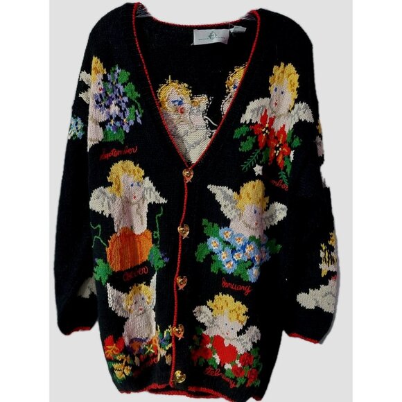 Design Options Christmas Cardigan Size Large Cherub Months Angel Sweater READ - Picture 1 of 15